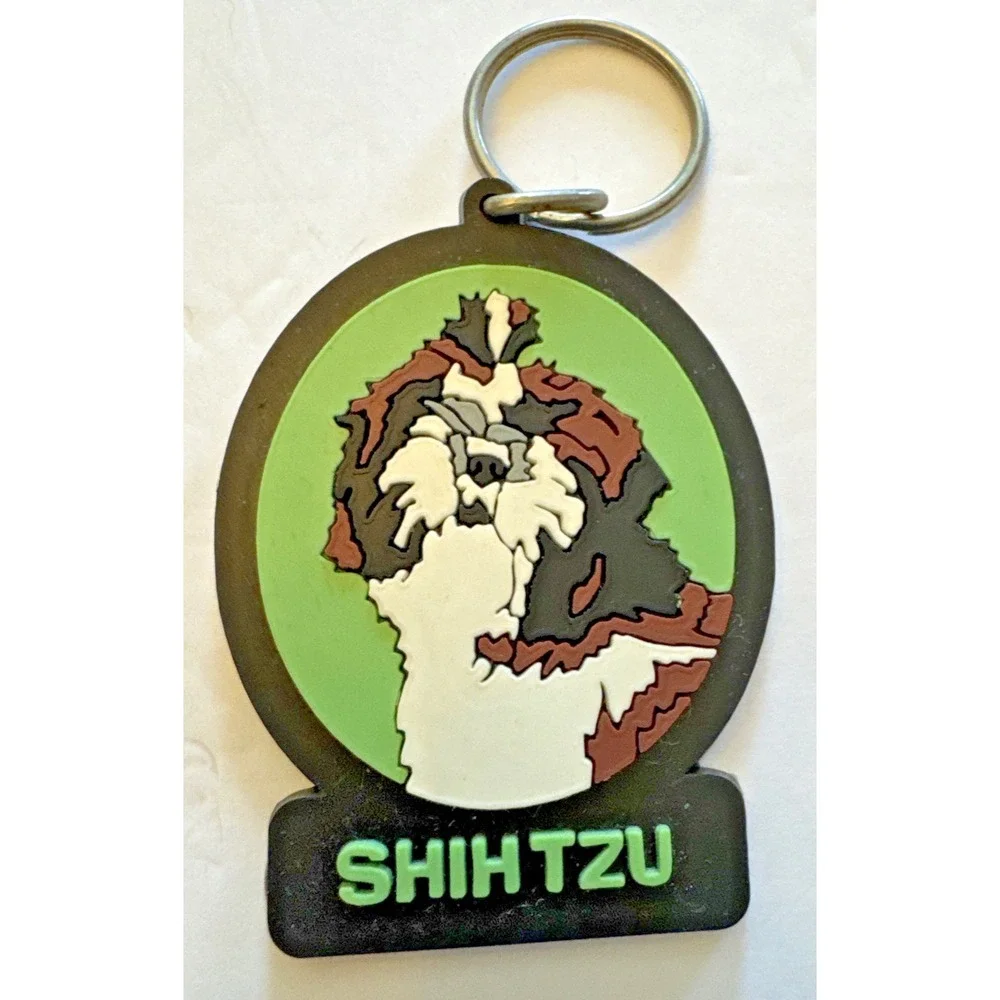Shihtzu Keychain Etched rubber Vintage 90's SWIBCO Dog keyring NOS